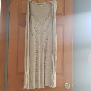 Tan Sleeveless Long Cardigan Sweater